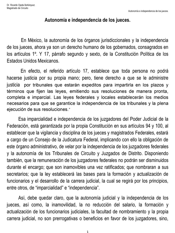 Autonomía e independencia de los jueces Articulo