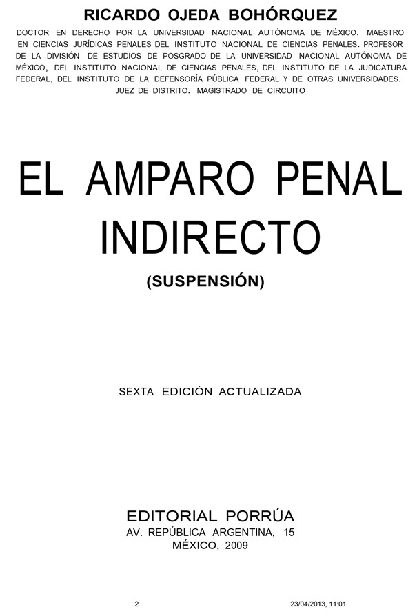 El Amparo Penal Indirecto (Suspensión) Porrua