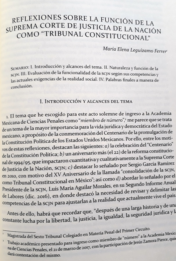 Reflexiones sobre la función de la Suprema Corte de Justicia de la Nación como Tribunal Constitucional María Elena Leguízamo Ferrer